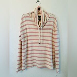 Chaps Striped White and Red Drawstrng Warm Sweatshirt Pullover Women's Small
